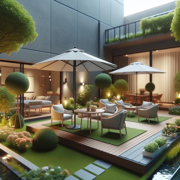 incorporating plants with tiny patio furniture