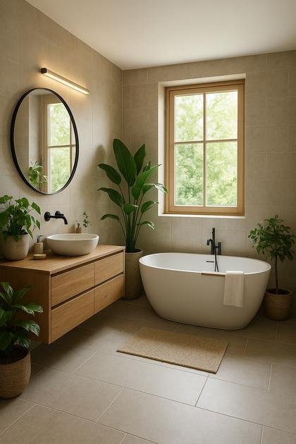 Accent colors: sage, charcoal, blush, and muted blues that ground the look