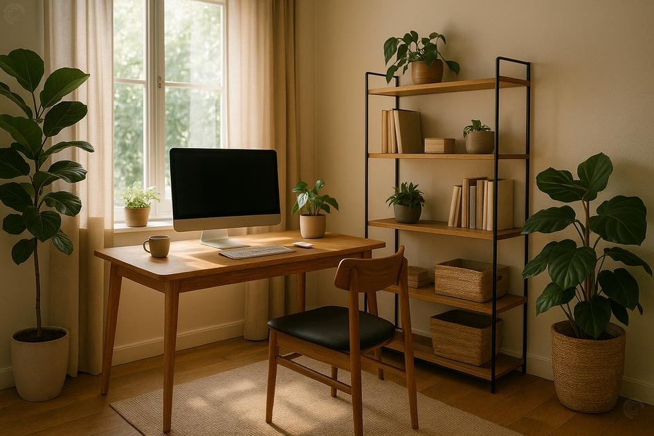 Mix books and objects for balance, color and scale