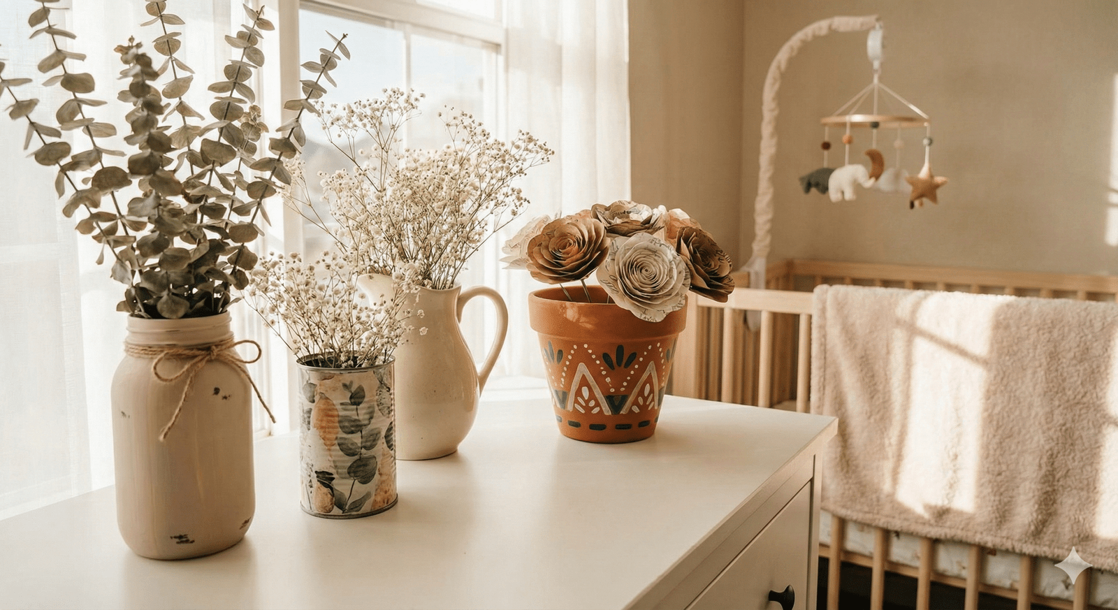 Budget-Friendly DIY Vase Ideas - styling vases in your nursery